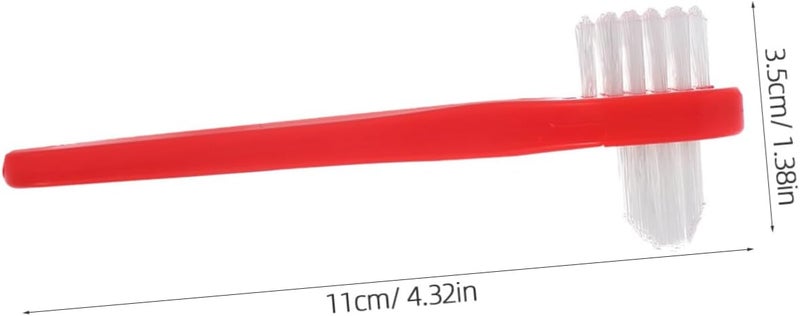 VOSAREA 4pcs Dual Head Denture Brushes for Cleaning Partial and Full Dentures Compact Non Deformable Small Toothbrushes for Travel and Daily Care Durable Fine Bristle Design in Red - Image 2