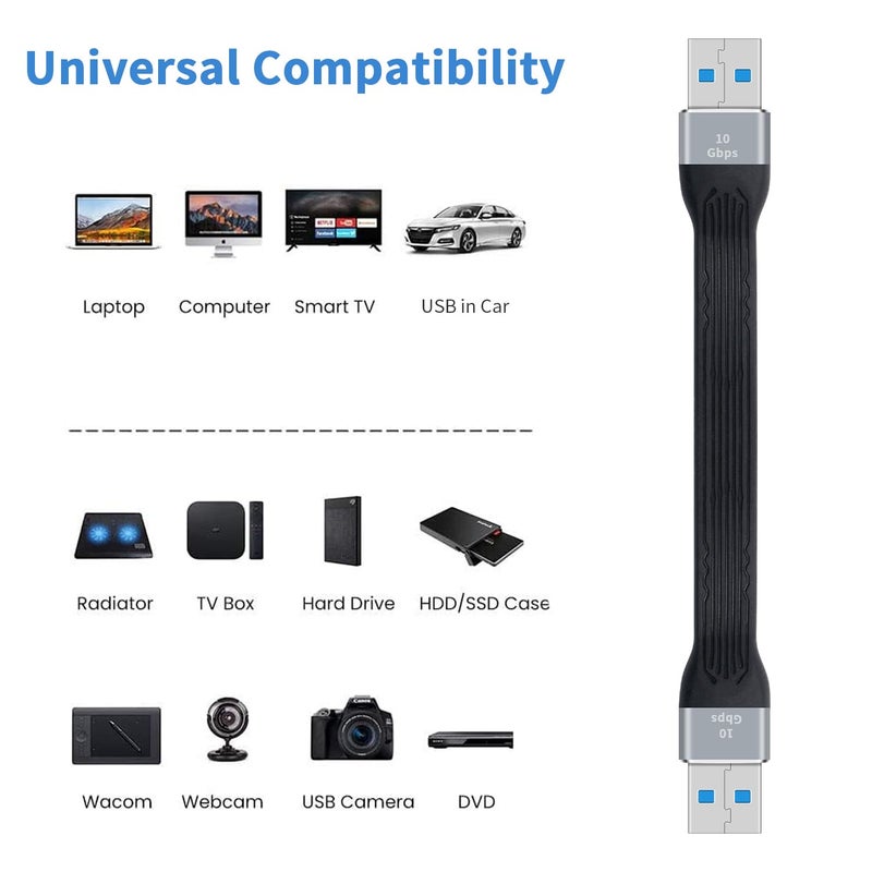 Poyiccot Short USB to USB Cable 5inch,10Gbps Type A Male to Male Cord Bi-Directional Soft Flat USB 3.0 Male to Male Charging and Data Transfer Cable USB Cord for Hard Drive, Laptop,USB 3.0 Hub - Image 4