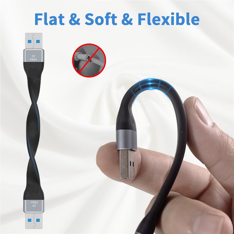 Poyiccot Short USB to USB Cable 5inch,10Gbps Type A Male to Male Cord Bi-Directional Soft Flat USB 3.0 Male to Male Charging and Data Transfer Cable USB Cord for Hard Drive, Laptop,USB 3.0 Hub - Image 3