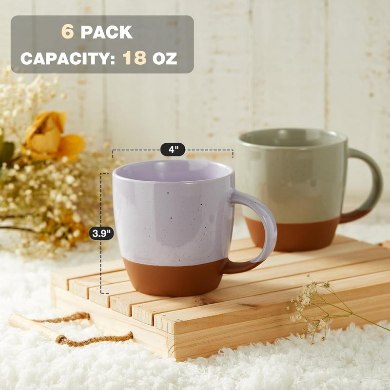 Gencywe Morandi Color Ceramic Coffee Mugs Set of 6 (Large),18 oz Coffee Cups with Handle, Latte Mug, Big Mug for Women, Men, Great for Tea Hot Chocolate, Microwave Safe, Modern, Unique Style for Any Kitchen - Image 3