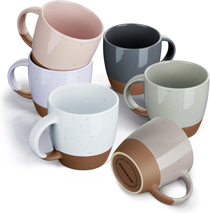 Gencywe Morandi Color Ceramic Coffee Mugs Set of 6 (Large),18 oz Coffee Cups with Handle, Latte Mug, Big Mug for Women, Men, Great for Tea Hot Chocolate, Microwave Safe, Modern, Unique Style for Any Kitchen - Image 1