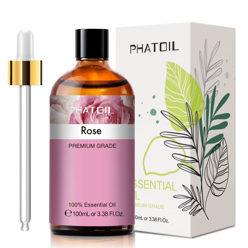 PHATOIL 3.38FL.OZ Rose Essential Oil with Glass Dropper, for Aromatherapy Diffusers, Humidifiers, Great for DIY Candle and Soap Making, Huge 100ML Bottle - Image 1