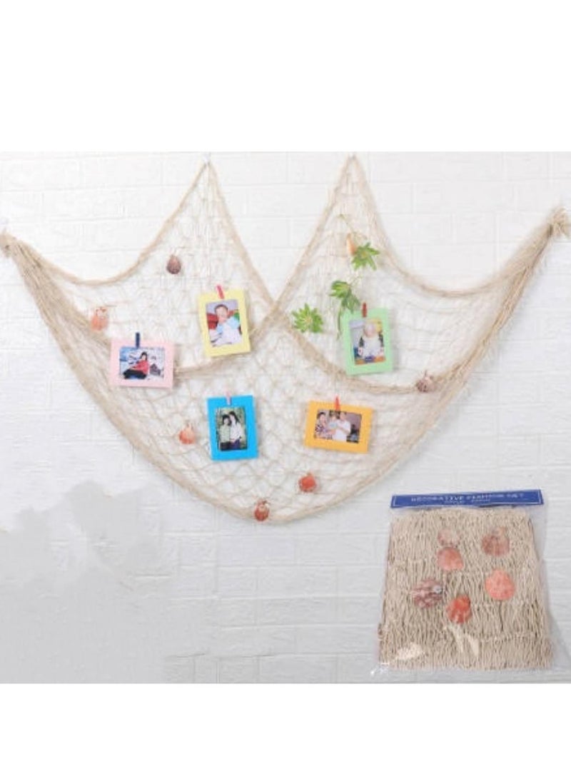 Wall Photo Frame Decoration,78.7inch x 59inch Decorative Fish Net With Shells - Image 1