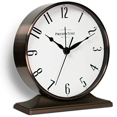 Presentime Presentime & Co Lewis Mantel Alarm Clock, Desk and Shelf Clock, Tabletop Decoration, 5.5 x 5 inch, Silent no Ticking,  - Image 2