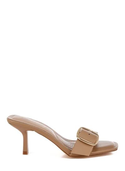 London Rag Buckle Strap Slip On Sandals in Tan