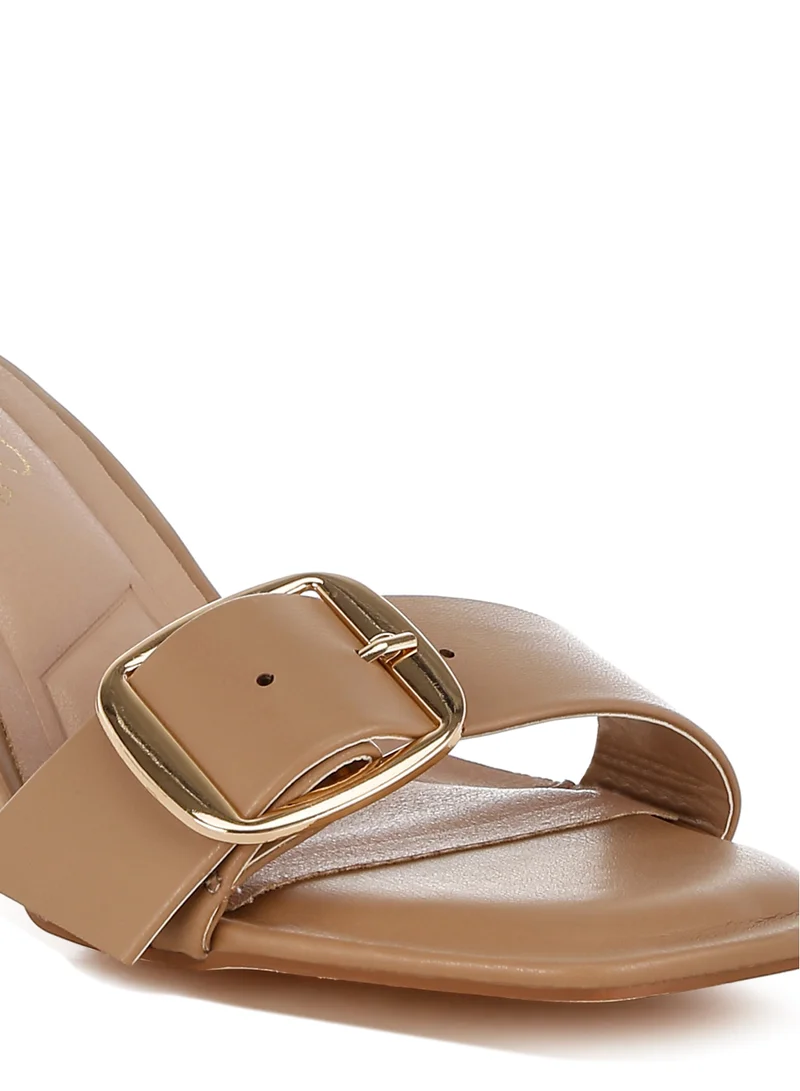 London Rag Buckle Strap Slip On Sandals in Tan