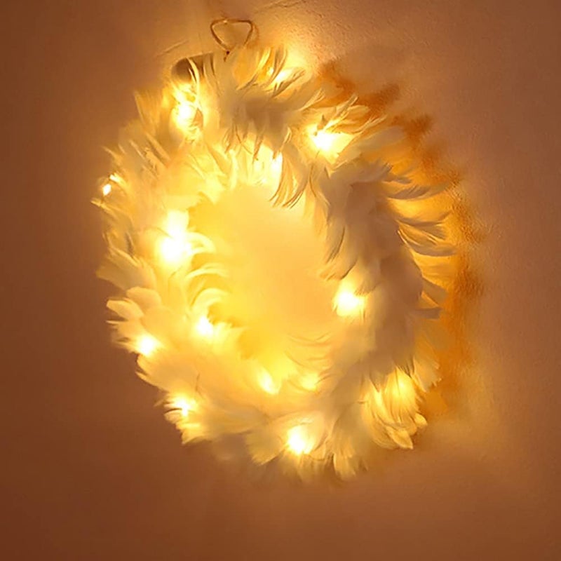 ويوبلز إكليل من الريش الأبيض، لا يحتاج إلى صيانة، للاستخدام اليومي، لتزيين باب المنزل الأمامي - Image 4