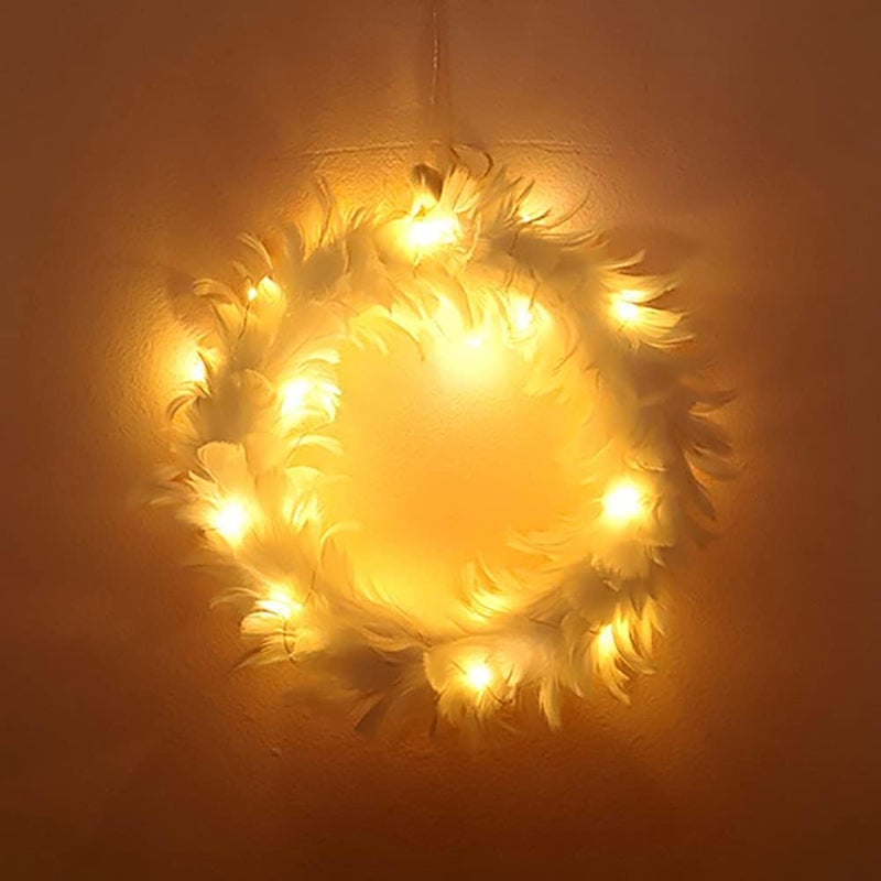 ويوبلز إكليل من الريش الأبيض، لا يحتاج إلى صيانة، للاستخدام اليومي، لتزيين باب المنزل الأمامي - Image 2