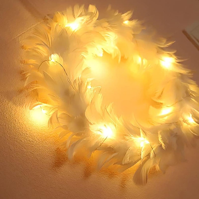 ويوبلز إكليل من الريش الأبيض، لا يحتاج إلى صيانة، للاستخدام اليومي، لتزيين باب المنزل الأمامي - Image 3