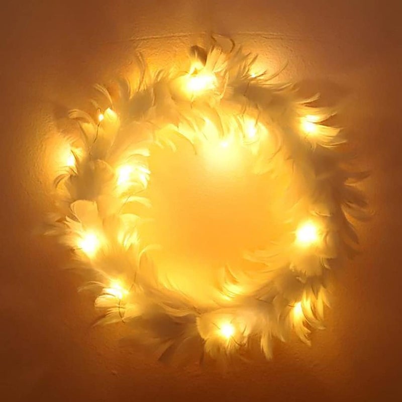 ويوبلز إكليل من الريش الأبيض، لا يحتاج إلى صيانة، للاستخدام اليومي، لتزيين باب المنزل الأمامي - Image 1