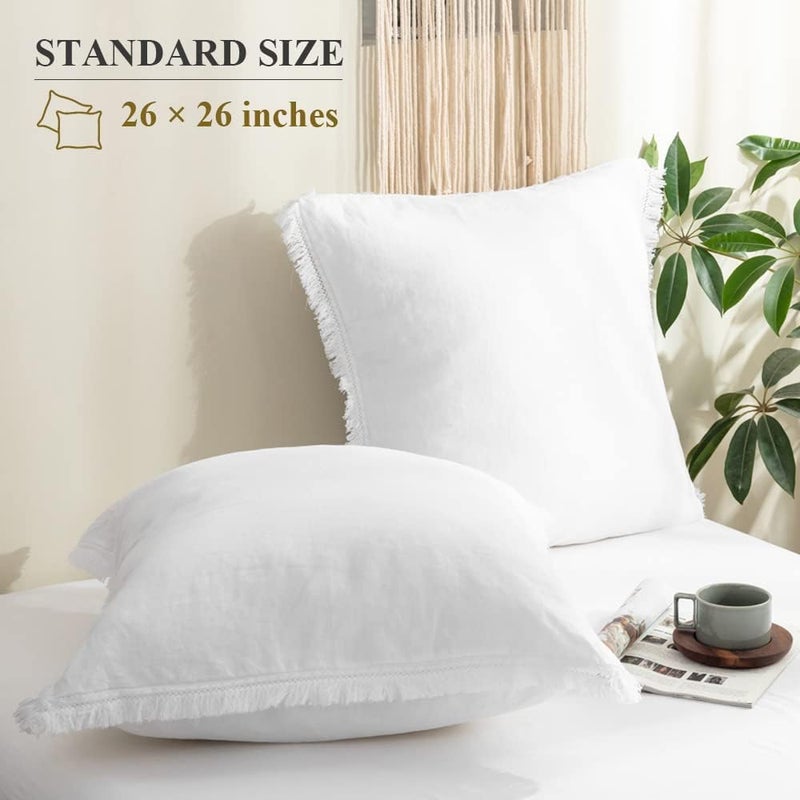 Simple&Opulence 100% Linen Euro Sham Pillow Covers Belgian Flax-Set of 2, Decorative Pillow Cover with Tassels, Boho Shabby Chic Style for Couch/Bed, White, 26" x 26" - Image 4