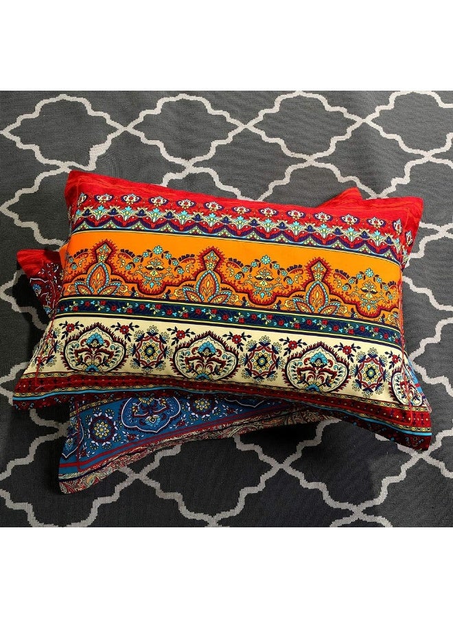 HNNSI 2 Pieces Exotic Striped Bohemia Pillow Shams, 100% Sanded Cotton Thick Boho Pillow Cases/Covers, 19" x 29" King  - Image 3