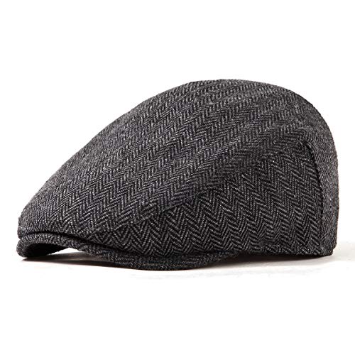 LADYBRO Newsboy Cap for Men - Black Herringbone Tweed Wool Blend Cabbie Newsboy Ivy Hat - Image 4