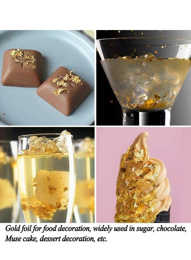 4 Pcs Edible Gold Leaf Sheets with Brush and Tweezers Food Grade Gold Foil Flakes DIY Decor for Cake Dessert Chocolate Baking Cooking Crafts Makeup Decoration - Image 2