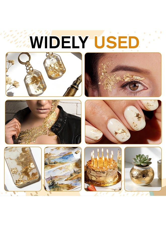 4 Pcs Edible Gold Leaf Sheets with Brush and Tweezers Food Grade Gold Foil Flakes DIY Decor for Cake Dessert Chocolate Baking Cooking Crafts Makeup Decoration - Image 3