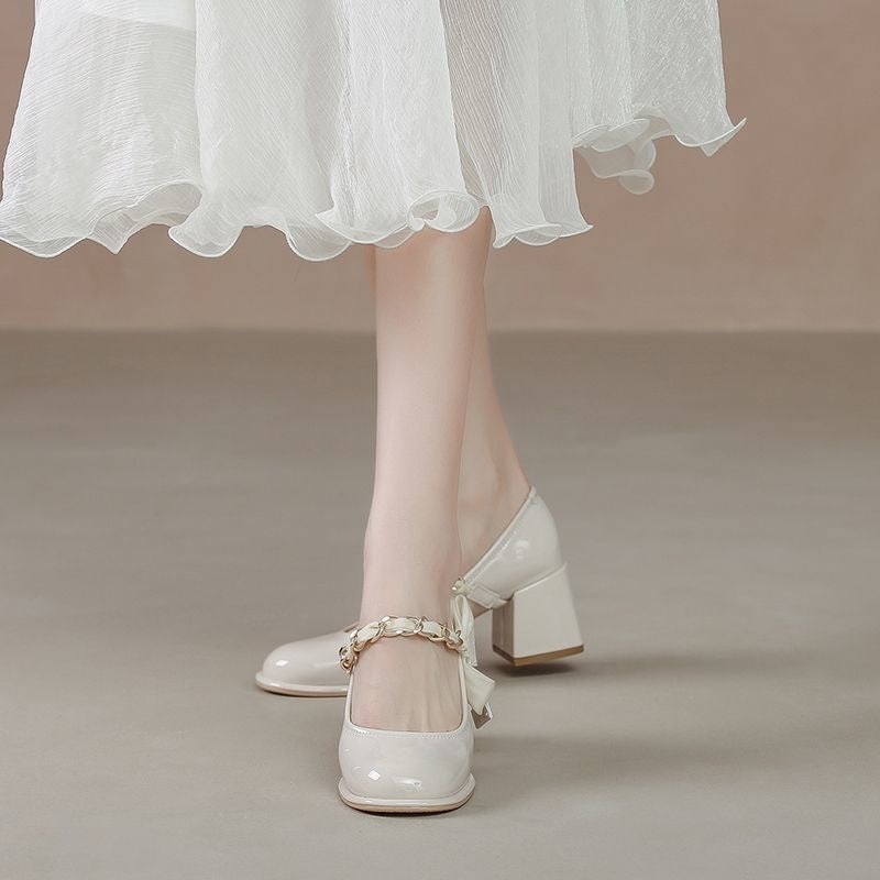 Mary Jane Women'S Shoes All-Match High Heels Not Tired Feet Small Man Round Toe Etiquette Dress French Chunky Heel Single-Layer Shoes - Image 5