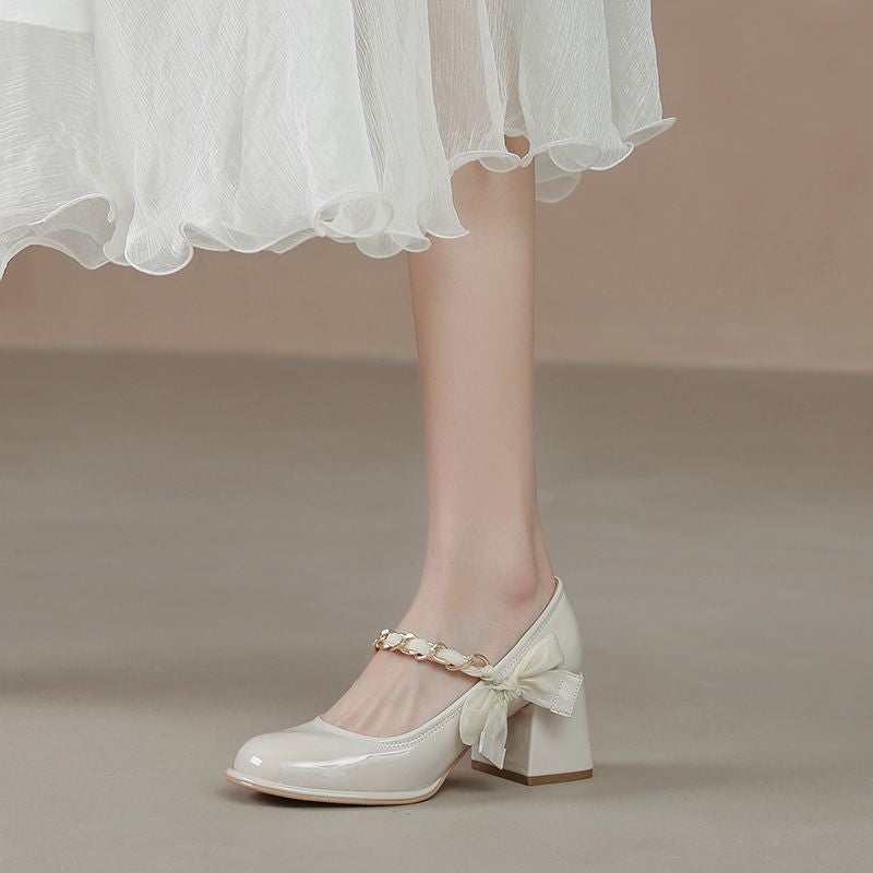 Mary Jane Women'S Shoes All-Match High Heels Not Tired Feet Small Man Round Toe Etiquette Dress French Chunky Heel Single-Layer Shoes - Image 4