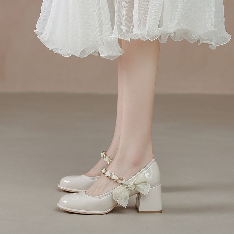 Mary Jane Women'S Shoes All-Match High Heels Not Tired Feet Small Man Round Toe Etiquette Dress French Chunky Heel Single-Layer Shoes - Image 3