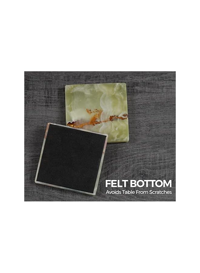 The Bros أطباق كوستر رخامية مربعة 3.5 بوصة أونكس أخضر مجموعة يدوية من 6 لملحقات المطبخ، أكواب السيارة، وملحقات بار القهوة. - Image 3