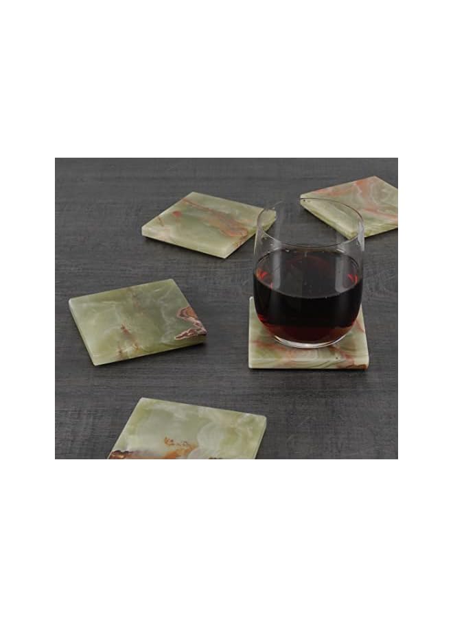 The Bros أطباق كوستر رخامية مربعة 3.5 بوصة أونكس أخضر مجموعة يدوية من 6 لملحقات المطبخ، أكواب السيارة، وملحقات بار القهوة. - Image 5