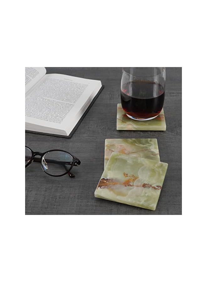 The Bros أطباق كوستر رخامية مربعة 3.5 بوصة أونكس أخضر مجموعة يدوية من 6 لملحقات المطبخ، أكواب السيارة، وملحقات بار القهوة. - Image 2