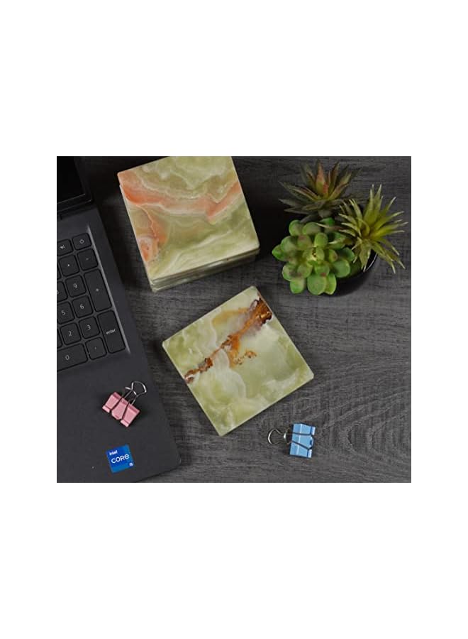 The Bros أطباق كوستر رخامية مربعة 3.5 بوصة أونكس أخضر مجموعة يدوية من 6 لملحقات المطبخ، أكواب السيارة، وملحقات بار القهوة. - Image 4