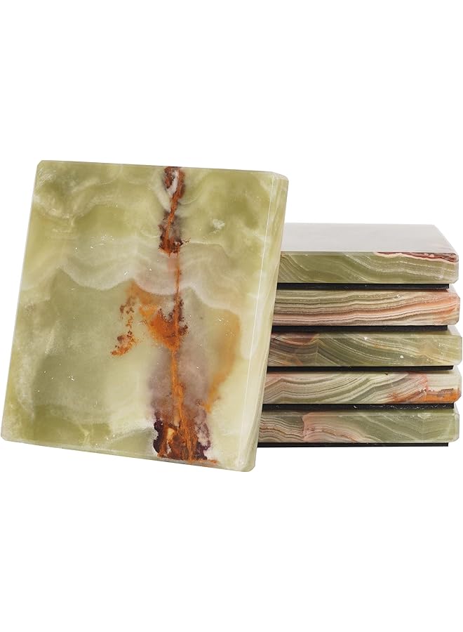 The Bros أطباق كوستر رخامية مربعة 3.5 بوصة أونكس أخضر مجموعة يدوية من 6 لملحقات المطبخ، أكواب السيارة، وملحقات بار القهوة. - Image 1