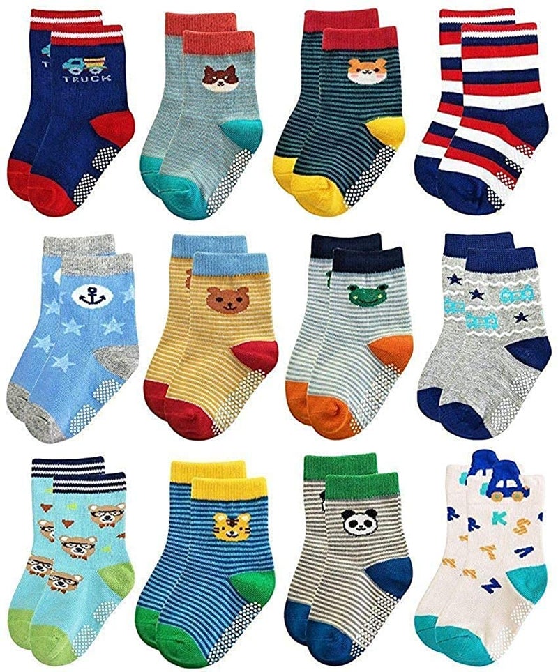 FOOTPRINTS Organic Cotton Anti-Skid | Anti Slip Grip Calf Length Socks | Pack of 5 | (Boys, 2-3 Years), Assorted - Image 1