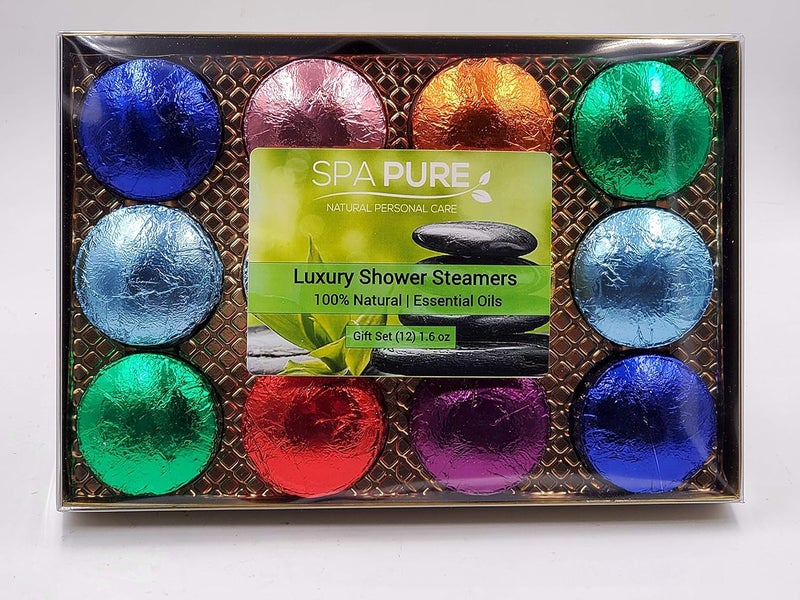 Spa Pure Shower BombsRejuvenating Steamers and Aromatherapy Tablets Bomb and Vaporizing Steamer Soothers Bath Melt For Women Men All Natural Organic Large Cosmetic Fizzies That Wow 12 Pack