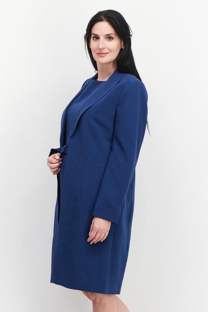 Nipon Boutique Women 2 Pcs Solid Belted Suit Dress Set, Navy  - Image 5
