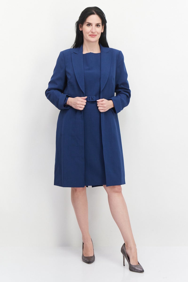 Nipon Boutique Women 2 Pcs Solid Belted Suit Dress Set, Navy  - Image 4