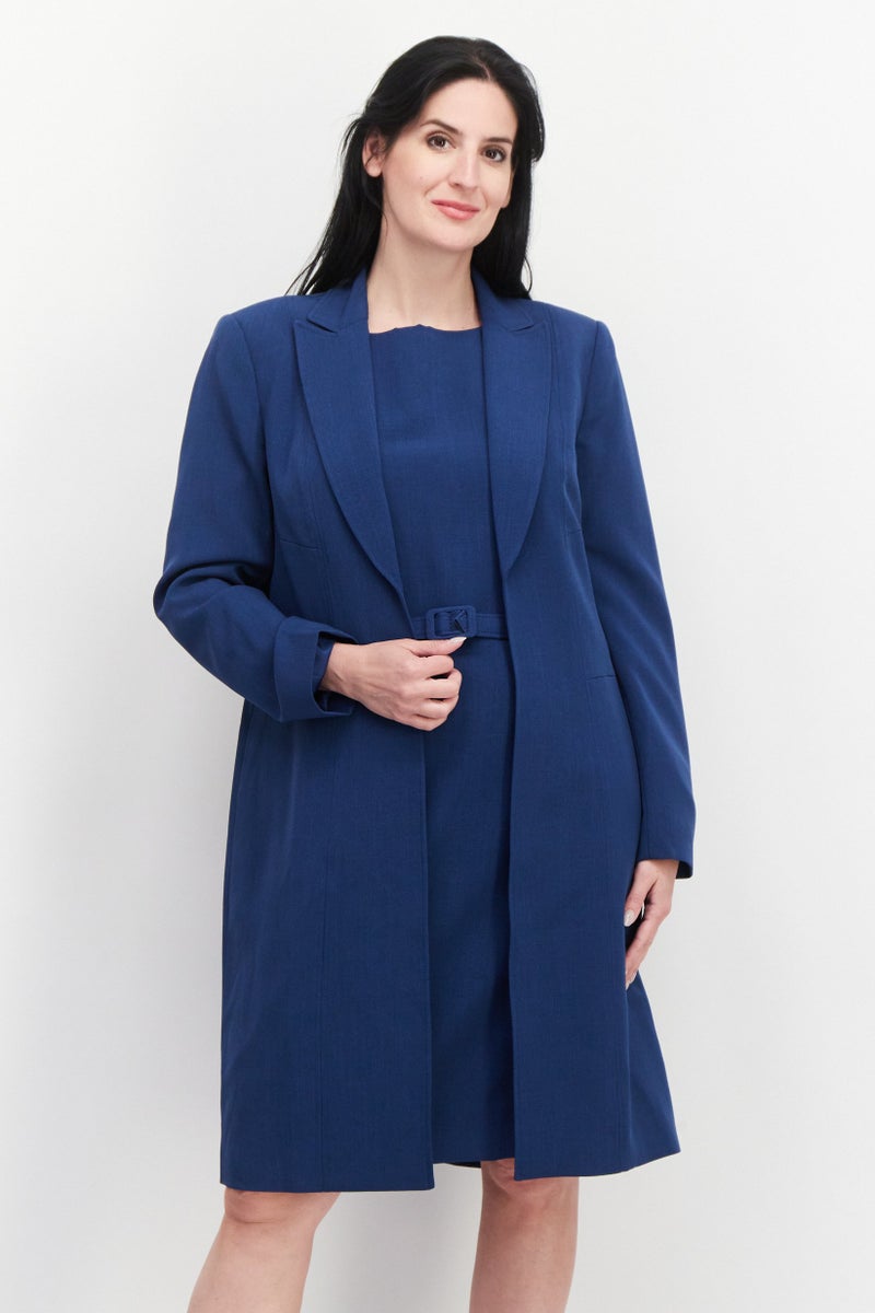 Nipon Boutique Women 2 Pcs Solid Belted Suit Dress Set, Navy  - Image 1