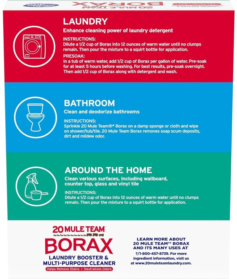 BORAX بوركس 20 مول تيم معزز المنظفات الأبيض 1.84 كجم - معزز الغسيل الطبيعي، منظف منزلي متعدد الاستخدامات، مزيل البقع، مزيل الروائح للمنزل والغسالات - Image 4