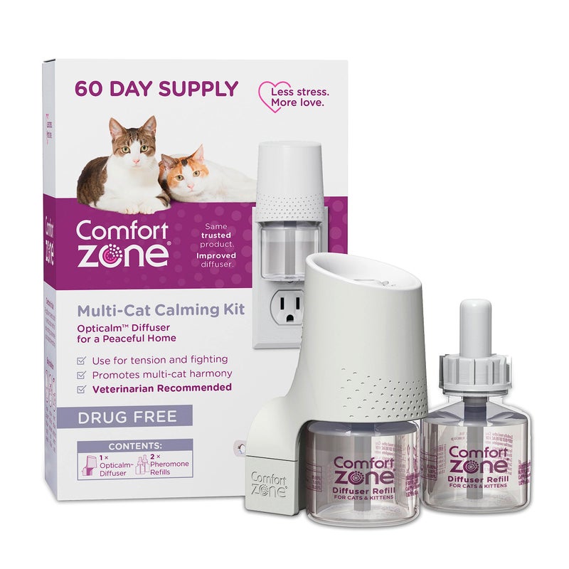 Comfort Zone 60 Day Starter Kit; 1 Multicat Diffuser & 2 Refills; Cat Calming Pheromone; Reduce Stress, Aggression, Fighting, Urine Marking, Scratching - Image 1