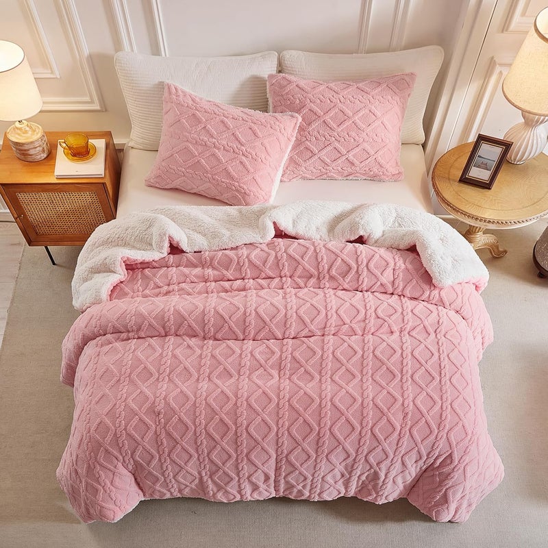 Joyreap 3-Piece Fluffy Faux Fur Sherpa Comforter Set Pink, Twin Size Luxury Tufted Bedding Comforter Set, All Season Soft n Cozy Plush Comforter Bed Set- 68x86 inches - Image 5