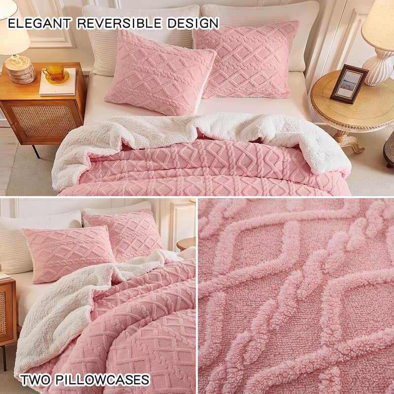 Joyreap 3-Piece Fluffy Faux Fur Sherpa Comforter Set Pink, Twin Size Luxury Tufted Bedding Comforter Set, All Season Soft n Cozy Plush Comforter Bed Set- 68x86 inches - Image 4