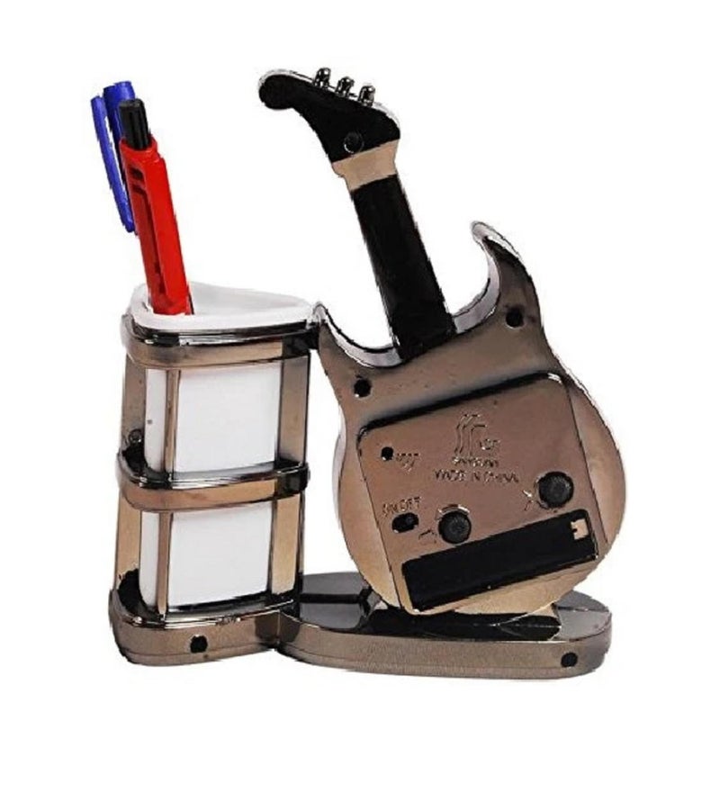 Sigaram Plastic Abstract Analog Alarm Table Clock with Desk Organizer Pen Stand Holder Guiter Design Clock Battery Operated, Multicolour K921 - Image 2