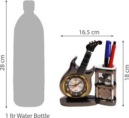 Sigaram Plastic Abstract Analog Alarm Table Clock with Desk Organizer Pen Stand Holder Guiter Design Clock Battery Operated, Multicolour K921 - Image 3