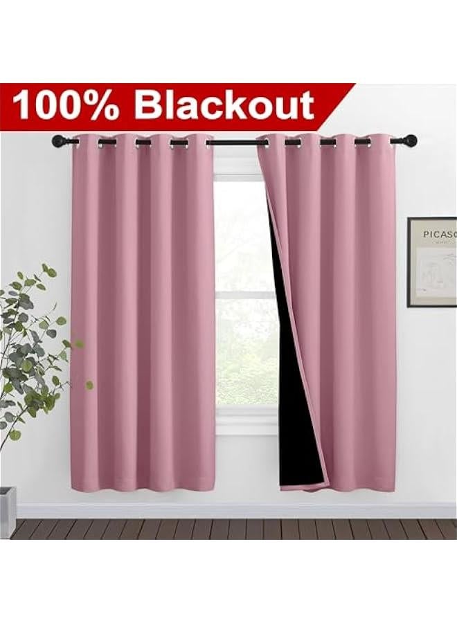 Arabest Crystal Pink Full Shade Curtain Panels, Pair of Thermal Insulated & Energy Efficiency Blackout Curtains for Living Room Windows, Lined Silky Performance Window Dressing (46 Wide x 72 Long) - Image 2