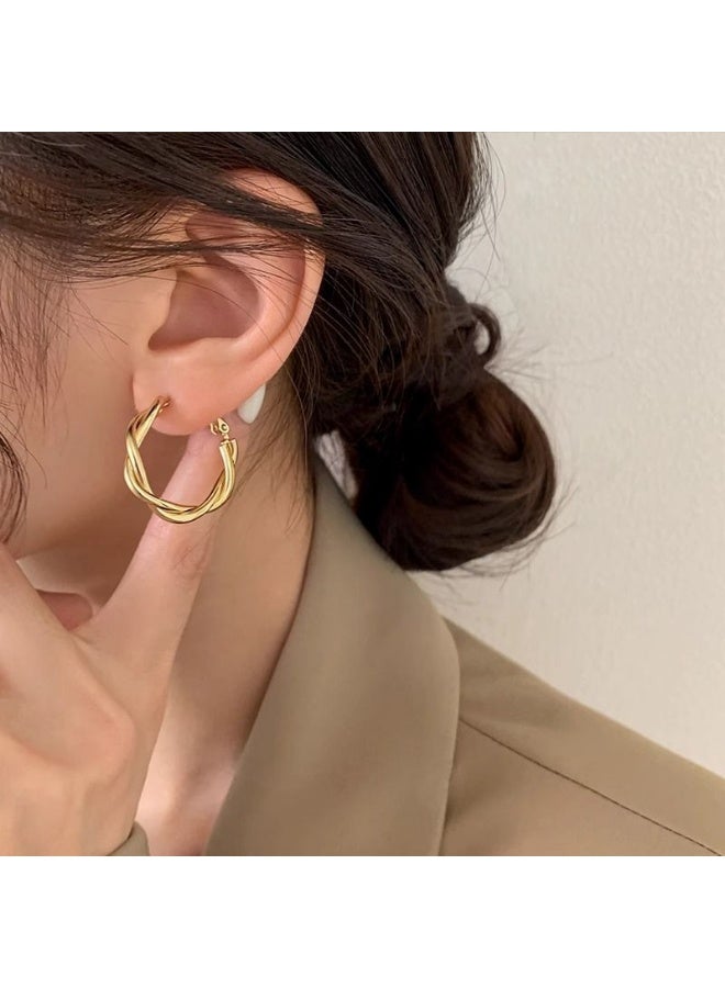 FASHION HOME 12 Pairs Gold Hoop Earrings Set for Women, Fashion Chunky Pearl Earrings Multipack Twisted Statement Earring Pack, Hypoallergenic Small Big Hoops Earrings for Birthday Party - Image 4