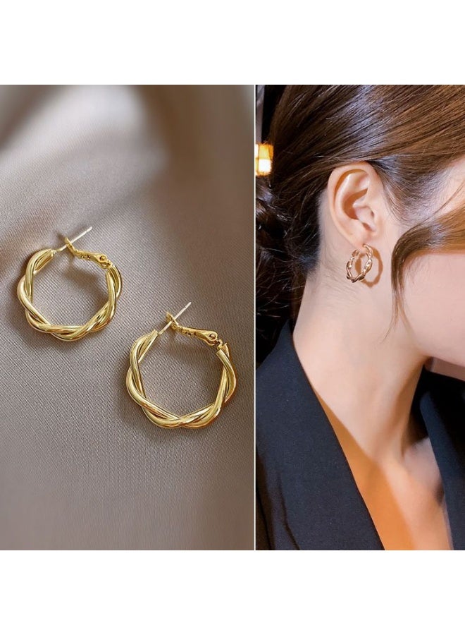 FASHION HOME 12 Pairs Gold Hoop Earrings Set for Women, Fashion Chunky Pearl Earrings Multipack Twisted Statement Earring Pack, Hypoallergenic Small Big Hoops Earrings for Birthday Party - Image 5