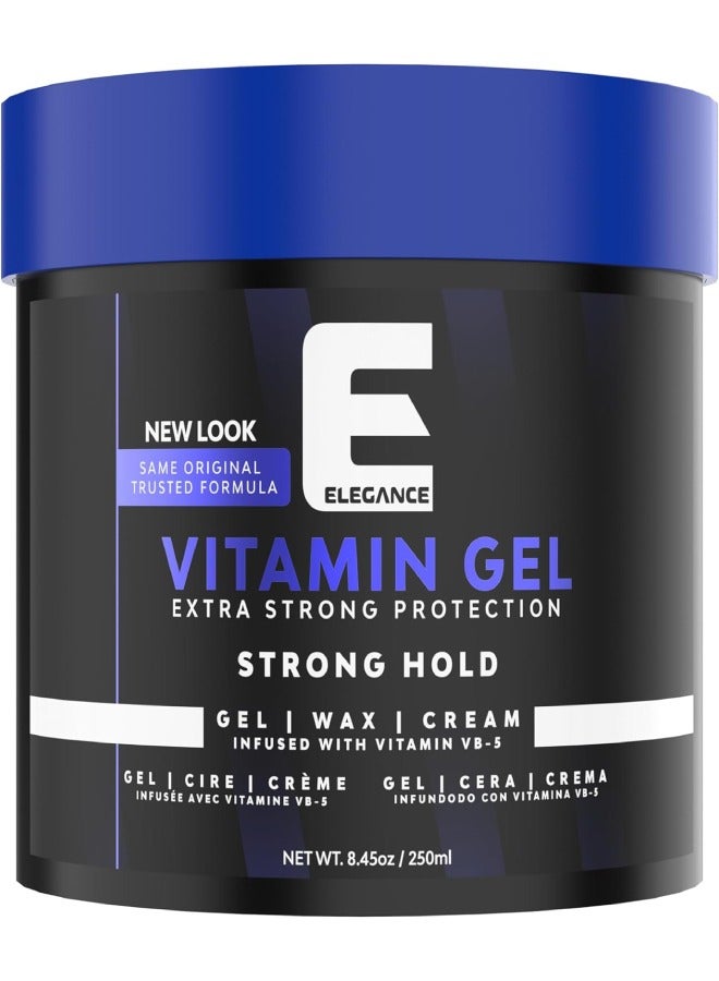 Elegance Vitamin Gel, 8.45 Oz, Infused with Vitamin Pro-VB-5, Strong Hold Gel, Maximum Hair Protection and Natural Long Lasting Shine - Image 1