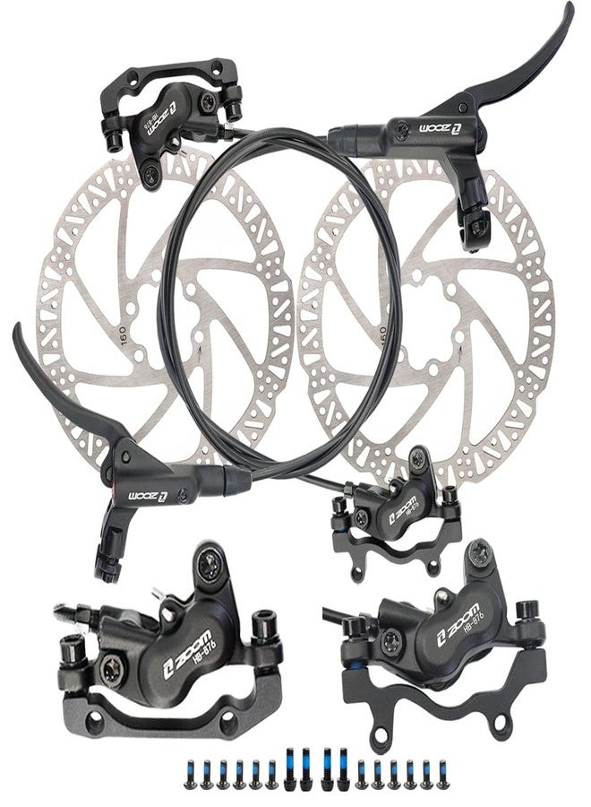 JFOYH zoom HB876 4-Piston Pre-Bled Hydraulic Disc Brake Set for Mountain Bike, Bike Disc Brake Kit with 160mm Rotors, Front and Rear Levers(PM Adapter Included) - Left-Front&Right-Rear - Image 1