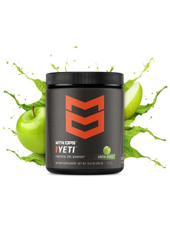 MTN OPS MTN OPS Yeti Pre-Workout Powder Energy Drink with Creatine, 200mg Caffeine & BCAAs with Beta Alanine, 30-Serving Tub, Green Apple  - Image 1