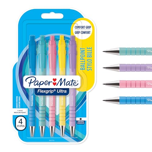 Paper Mate Flexgrip Ultra Pastel Ballpoint Pens | Medium Point (1.0mm) | Black Ink | Pastel Barrels | 5 Count - Image 1