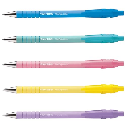 Paper Mate Flexgrip Ultra Pastel Ballpoint Pens | Medium Point (1.0mm) | Black Ink | Pastel Barrels | 5 Count - Image 2