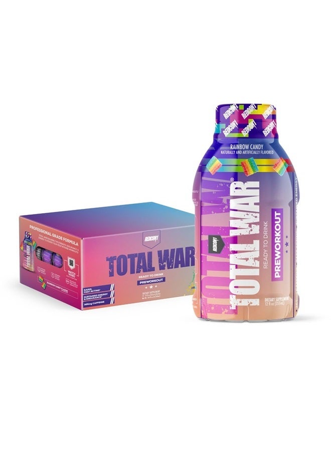 REDCON1 Total War Ready to Drink Pre Workout - Endurance Boosting, Keto Friendly RTD Formula - Amino Acid + Citrulline Malate Pre Workout Drink for Men & Women (Rainbow Candy, 12 Servings) - Image 1