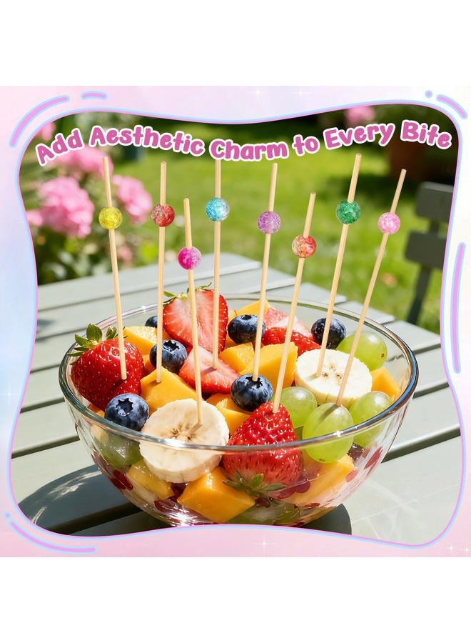 Vicuna R 200PCS Cocktail Picks, Colored Pearl Fancy Toothpicks for Appetizers, 4.7 IN Long Decorative Bamboo Skewers, Wooden Garnish Sticks for Food Drinks Fruit Charcuterie Boards Accessories Party Supplies - Image 5
