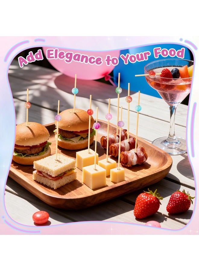 Vicuna R 200PCS Cocktail Picks, Colored Pearl Fancy Toothpicks for Appetizers, 4.7 IN Long Decorative Bamboo Skewers, Wooden Garnish Sticks for Food Drinks Fruit Charcuterie Boards Accessories Party Supplies - Image 3