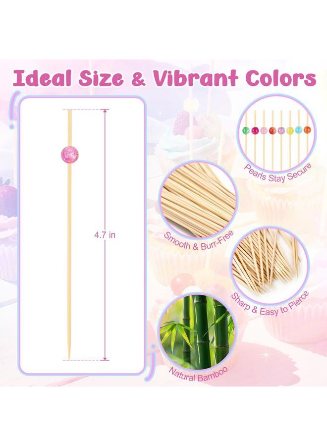 Vicuna R 200PCS Cocktail Picks, Colored Pearl Fancy Toothpicks for Appetizers, 4.7 IN Long Decorative Bamboo Skewers, Wooden Garnish Sticks for Food Drinks Fruit Charcuterie Boards Accessories Party Supplies - Image 2